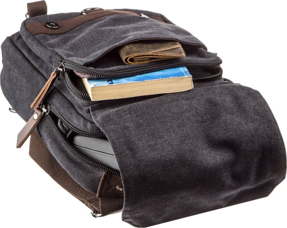 Чорна текстильна сумка-рюкзак на одне плече Vintage (20143)