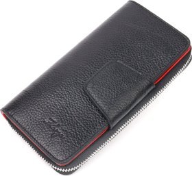 Місткий жіночий гаманець чорно-червоного кольору з натуральної шкіри KARYA (2421151)