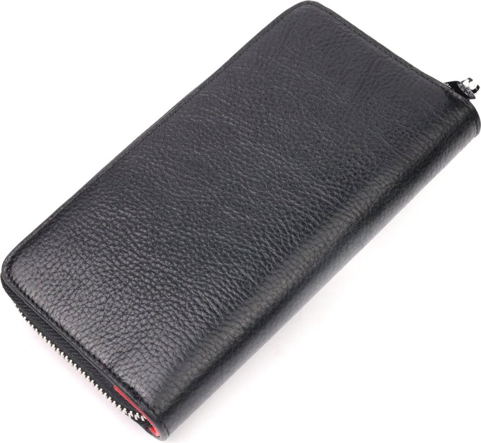 Місткий жіночий гаманець чорно-червоного кольору з натуральної шкіри KARYA (2421151)