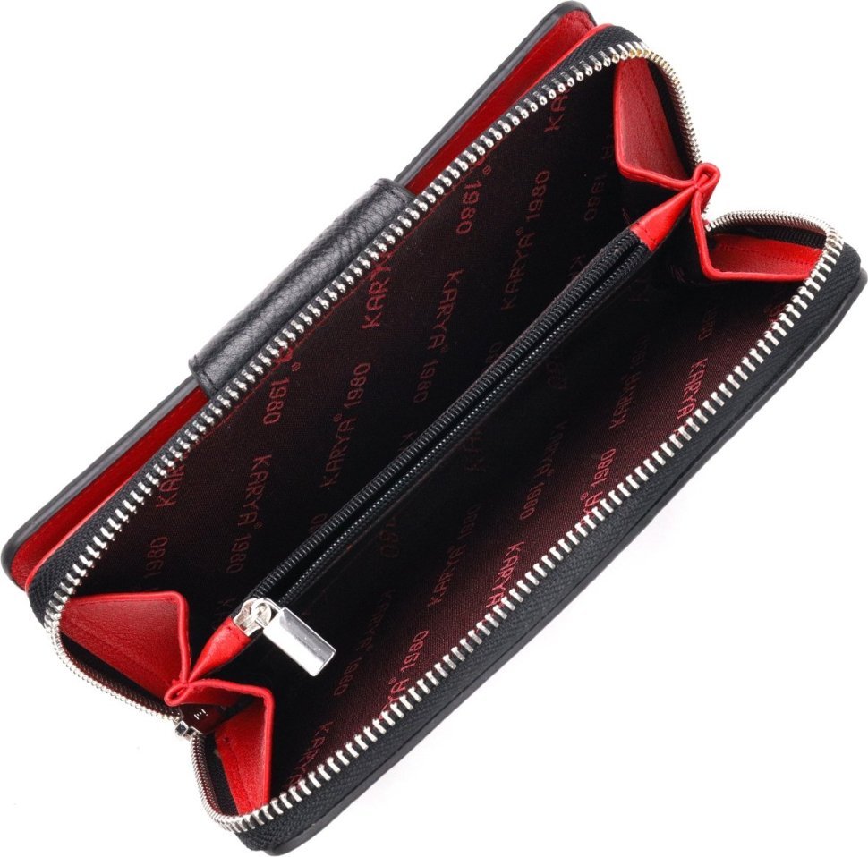 Вместительный женский кошелек черно-красного цвета из натуральной кожи KARYA (2421151)