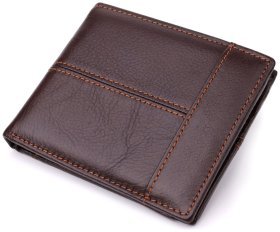 Чоловічий шкіряний гаманець без застібки з монетницею Vintage 94865 коричневого кольору