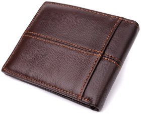 Чоловічий шкіряний гаманець без застібки з монетницею Vintage 94865 коричневого кольору