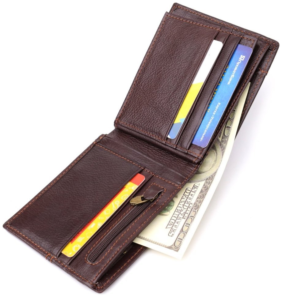 Мужской кожаный кошелек без застежки с монетницей Vintage 94865 коричневого цвета modnotak фото №6