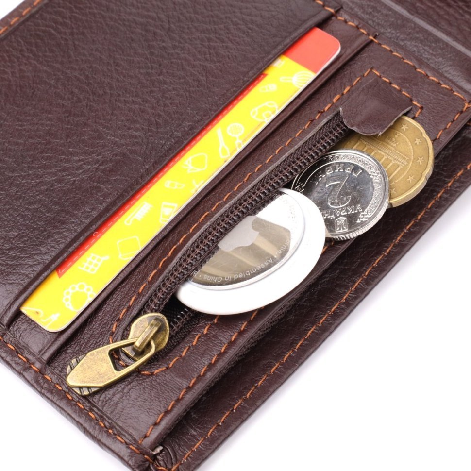 Мужской кожаный кошелек без застежки с монетницей Vintage 94865 коричневого цвета modnotak фото №7