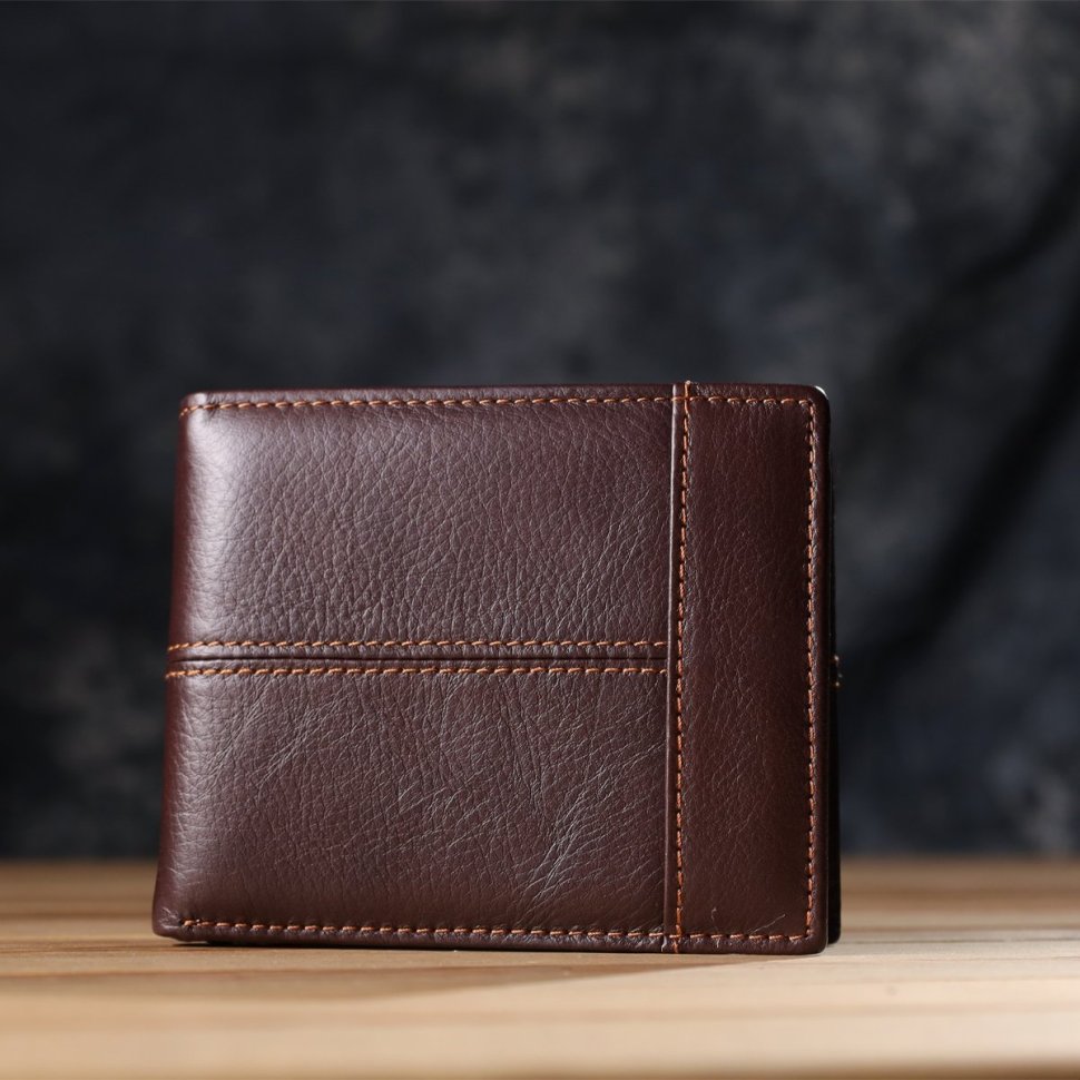 Мужской кожаный кошелек без застежки с монетницей Vintage 94865 коричневого цвета modnotak фото №8