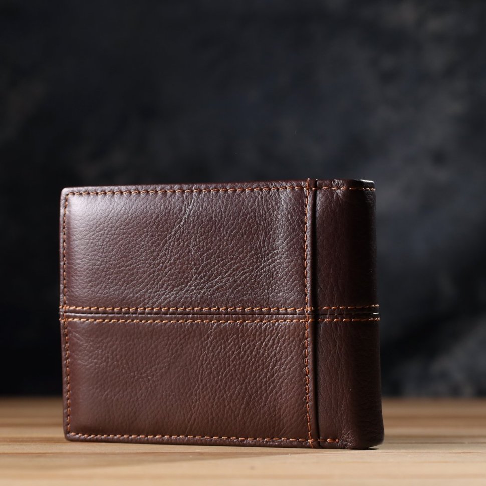 Мужской кожаный кошелек без застежки с монетницей Vintage 94865 коричневого цвета modnotak фото №9