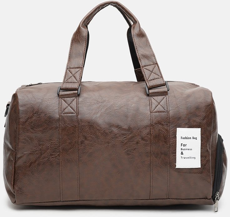 Чоловіча дорожня сумка коричневого кольору зі шкірозамінника з ручками Monsen (21404)