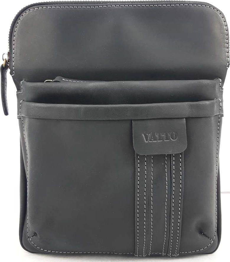 Наплечная мужская сумка из винтажной кожи черного цвета VATTO (11707)