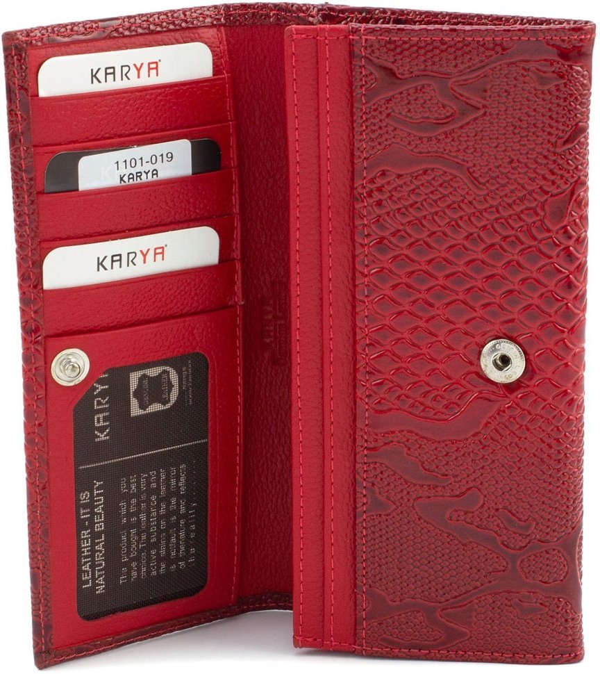 Червоний лаковий гаманець з тисненням на шкірі KARYA (16183)