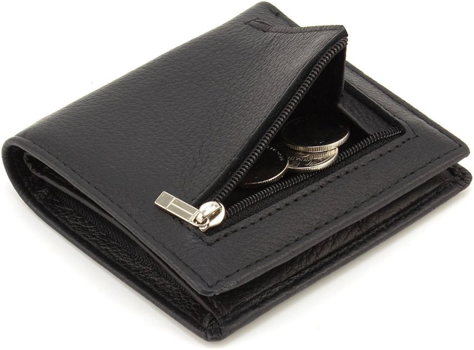 Черный кожаный кошелек небольшого размера на магнитах ST Leather 1767265