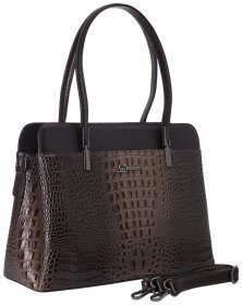 Каркасна шкіряна жіноча сумка з фактурною під крокодила Desisan 107365 коричнева