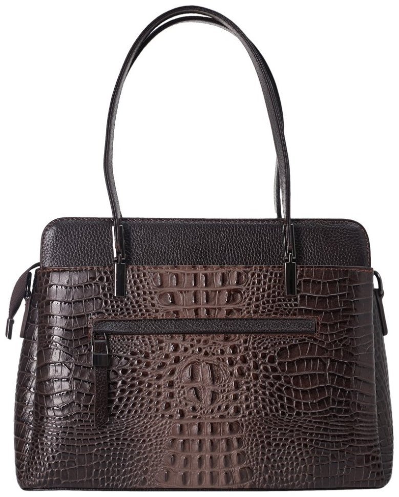 Каркасная кожаная женская сумка с фактурной под крокодила Desisan 107365 коричневая фото №4 Каркасная кожаная женская сумка с фактурной под крокодила Desisan 107365 коричневая modnotak фото №4