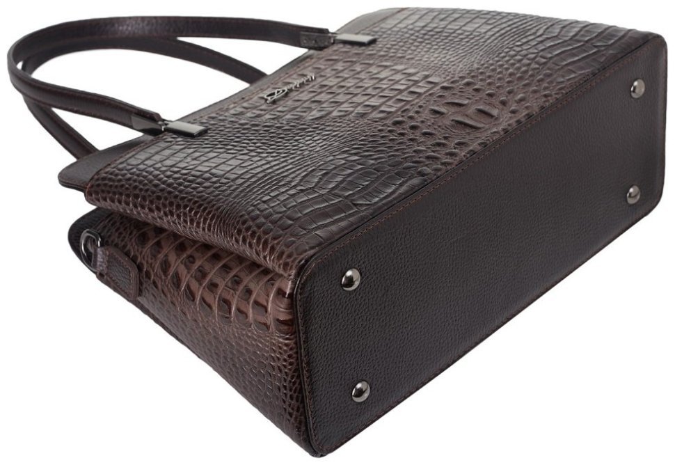 Каркасная кожаная женская сумка с фактурной под крокодила Desisan 107365 коричневая фото №5 Каркасная кожаная женская сумка с фактурной под крокодила Desisan 107365 коричневая modnotak фото №5