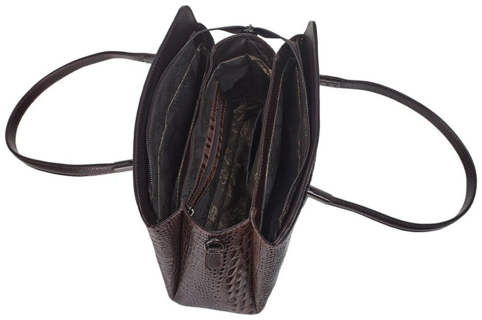 Каркасная кожаная женская сумка с фактурной под крокодила Desisan 107365 коричневая фото №6 Каркасная кожаная женская сумка с фактурной под крокодила Desisan 107365 коричневая modnotak фото №6