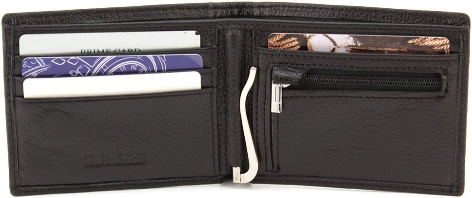 Мініатюрне чоловіче портмоне з натуральної шкіри чорного кольору із затискачем для купюр ST Leather 1767465