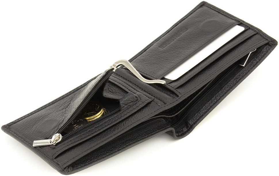Миниатюрное мужское портмоне из натуральной кожи черного цвета с зажимом для купюр ST Leather 1767465