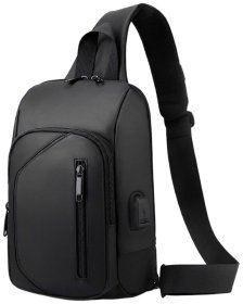 Каркасная мужская сумка-слинг из черного текстиля Confident 77465