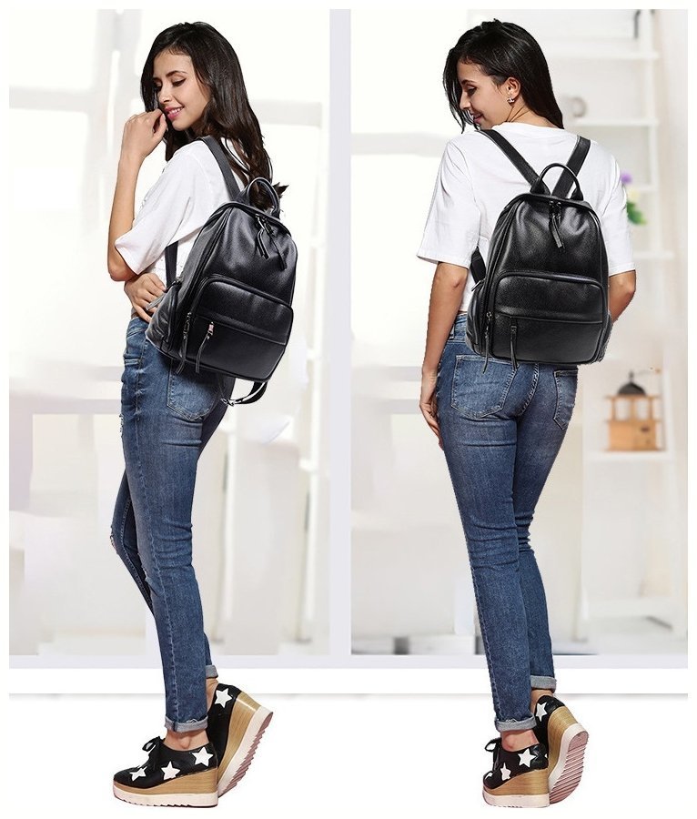 Жіночий міський рюкзак з фактурної шкіри чорного кольору Olivia Leather 77565