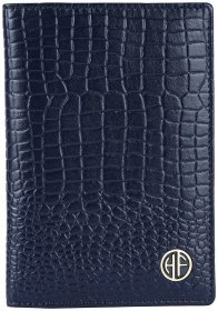 Обложка для паспорта из натуральной кожи с фактурой под крокодила с отделением для карт Hammonds Flycatcher PH602 синего цвета 107965