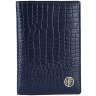 Обложка для паспорта из натуральной кожи с фактурой под крокодила с отделением для карт Hammonds Flycatcher PH602 синего цвета 107965 modnotak фото - 1