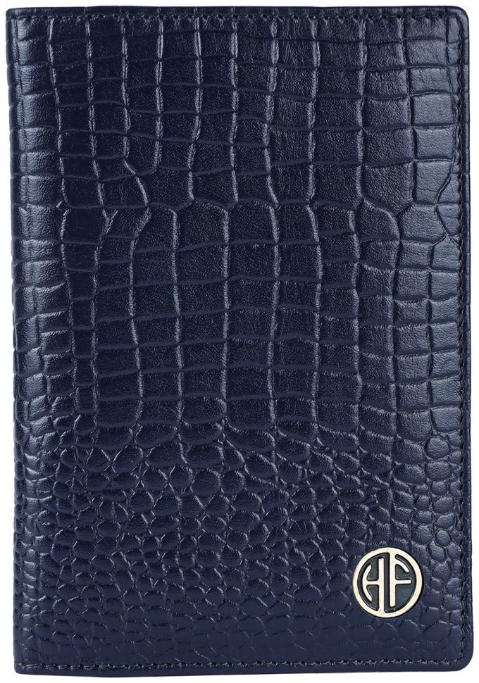 Обложка для паспорта из натуральной кожи с фактурой под крокодила с отделением для карт Hammonds Flycatcher PH602 синего цвета 107965 modnotak фото №1
