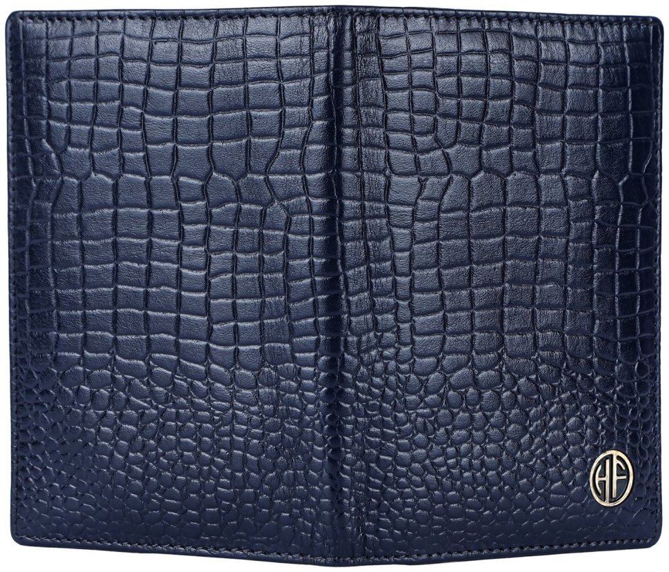 Обложка для паспорта из натуральной кожи с фактурой под крокодила с отделением для карт Hammonds Flycatcher PH602 синего цвета 107965 modnotak фото №3