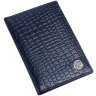 Обложка для паспорта из натуральной кожи с фактурой под крокодила с отделением для карт Hammonds Flycatcher PH602 синего цвета 107965 modnotak фото - 5
