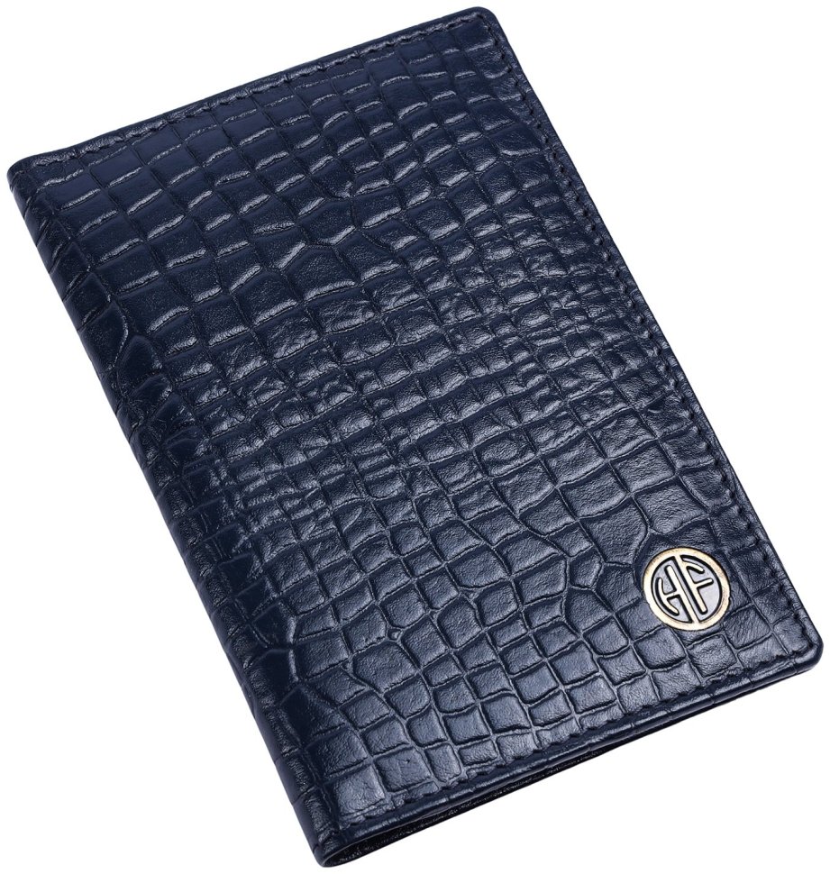 Обложка для паспорта из натуральной кожи с фактурой под крокодила с отделением для карт Hammonds Flycatcher PH602 синего цвета 107965 modnotak фото №5