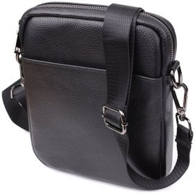 Повседневная мужская сумка из фактурной кожи через плечо на каждый день Vintage 98165 черного цвета