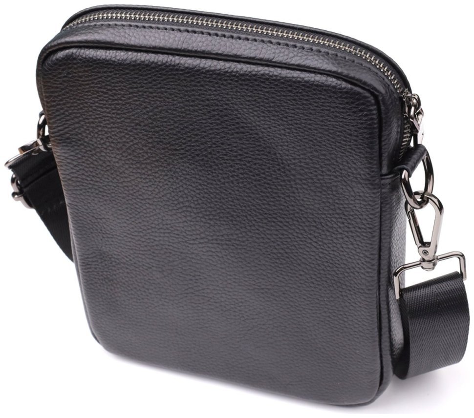 Повседневная мужская сумка из фактурной кожи через плечо на каждый день Vintage 98165 черного цвета фото №2 Повседневная мужская сумка из фактурной кожи через плечо на каждый день Vintage 98165 черного цвета modnotak фото №2