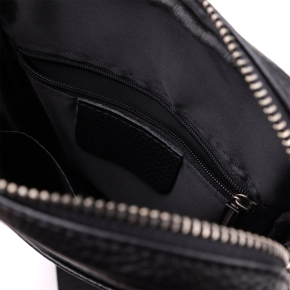 Повседневная мужская сумка из фактурной кожи через плечо на каждый день Vintage 98165 черного цвета фото №7 Повседневная мужская сумка из фактурной кожи через плечо на каждый день Vintage 98165 черного цвета modnotak фото №7