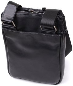 Кожаная мужская сумка планшет через плечо с 2-мя отделениями на молнии Shvigel черная 108365