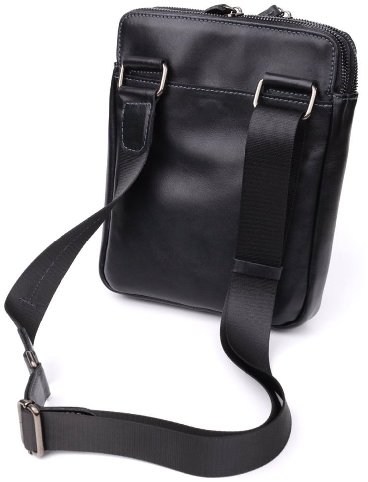 Кожаная мужская сумка планшет через плечо с 2-мя отделениями на молнии Shvigel черная 108365 modnotak фото №6
