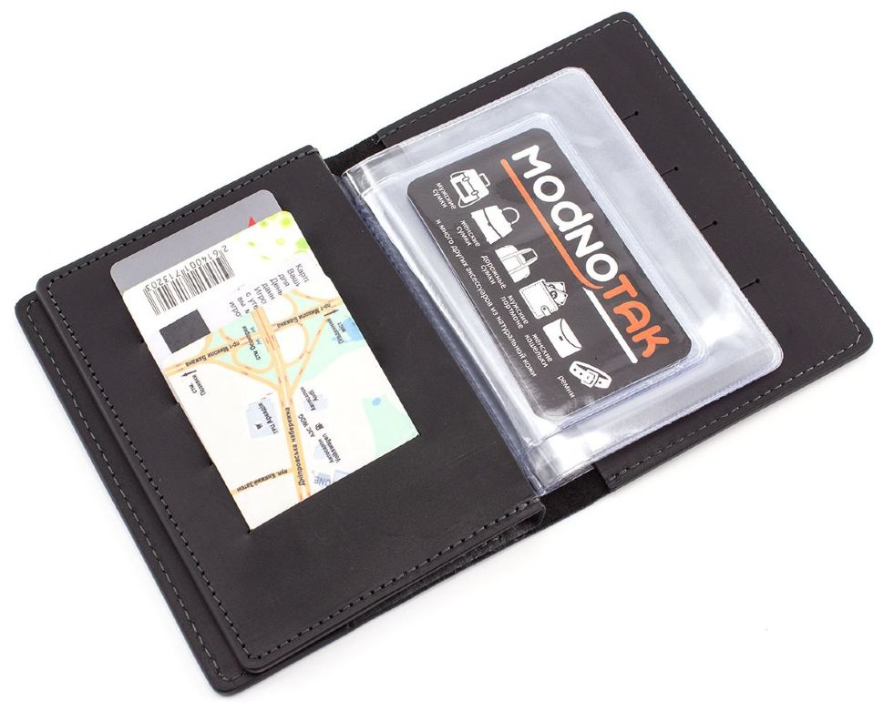 Шкіряна обкладинка для паспорту та документів на автомобіль чорного кольору Grande Pelle (13067)