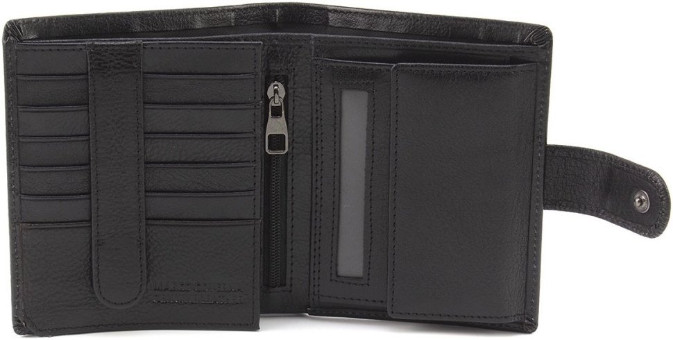 Чоловічий гаманець середнього розміру із натуральної шкіри чорного кольору Marco Coverna 68665