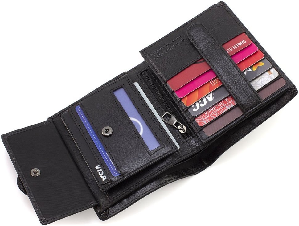 Мужской кошелек среднего размера из натуральной кожи черного цвета Marco Coverna 68665
