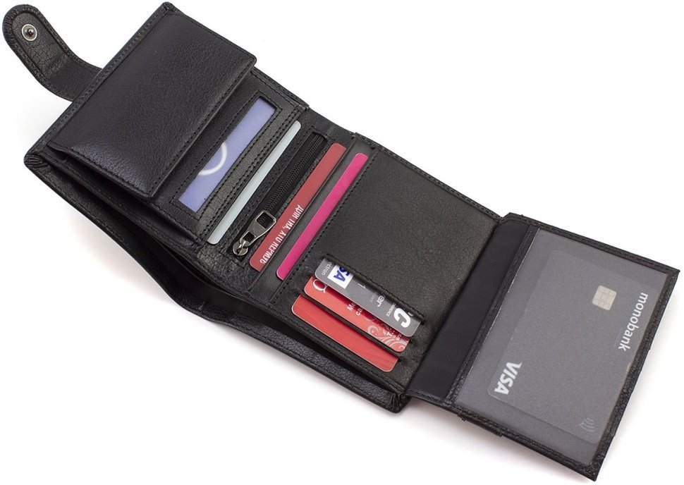 Чоловічий гаманець середнього розміру із натуральної шкіри чорного кольору Marco Coverna 68665