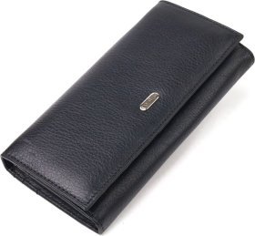 Класичний жіночий гаманець із натуральної шкіри чорного кольору з клапаном CANPELLINI (2421657)