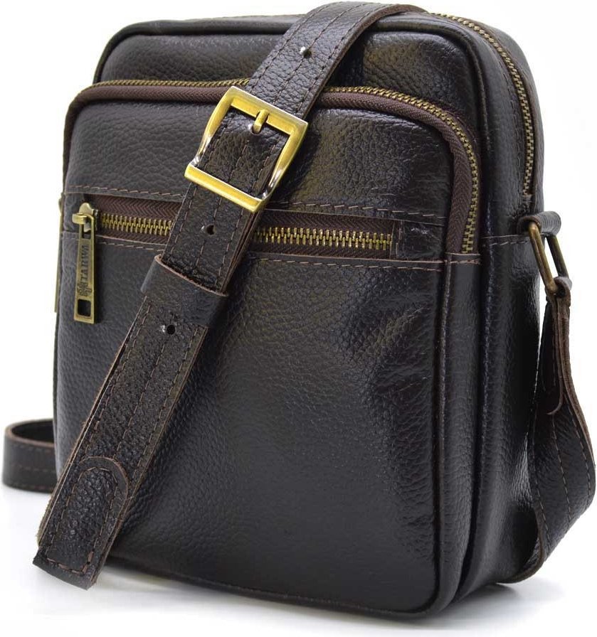 Темно-коричневая компактная мужская сумка-планшет из кожи флотар TARWA (21672)