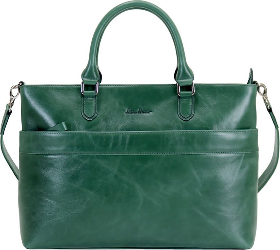 Зелена жіноча сумка з натуральної шкіри з відділенням під ноутбук Issa Hara Тіна (27028)