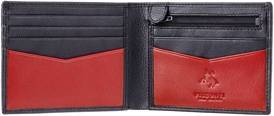 Тонкий чоловічий гаманець із натуральної високоякісної шкіри чорного кольору з RFID - Visconti Sword 69065
