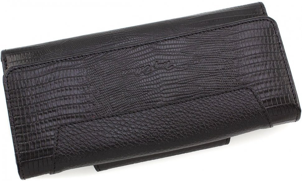 Жіночий гаманець з натуральної чорної шкіри з тисненням під змію Tony Bellucci (10879)