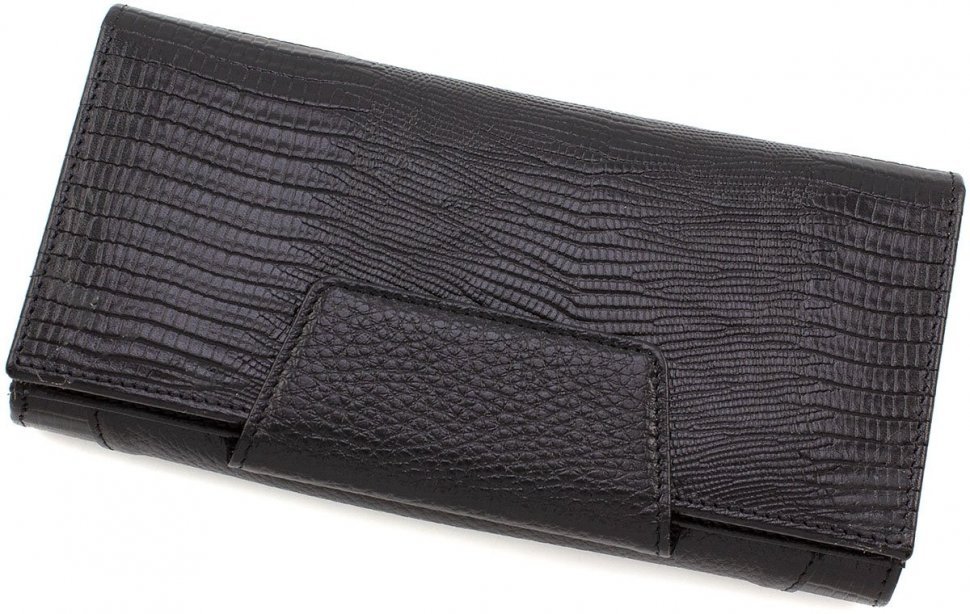 Жіночий гаманець з натуральної чорної шкіри з тисненням під змію Tony Bellucci (10879)
