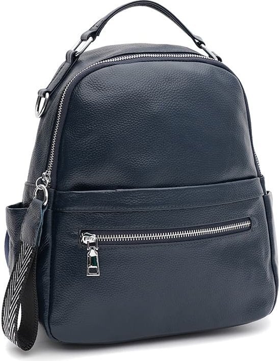 Шкіряний жіночий рюкзак-сумка синього кольору Keizer (59165)