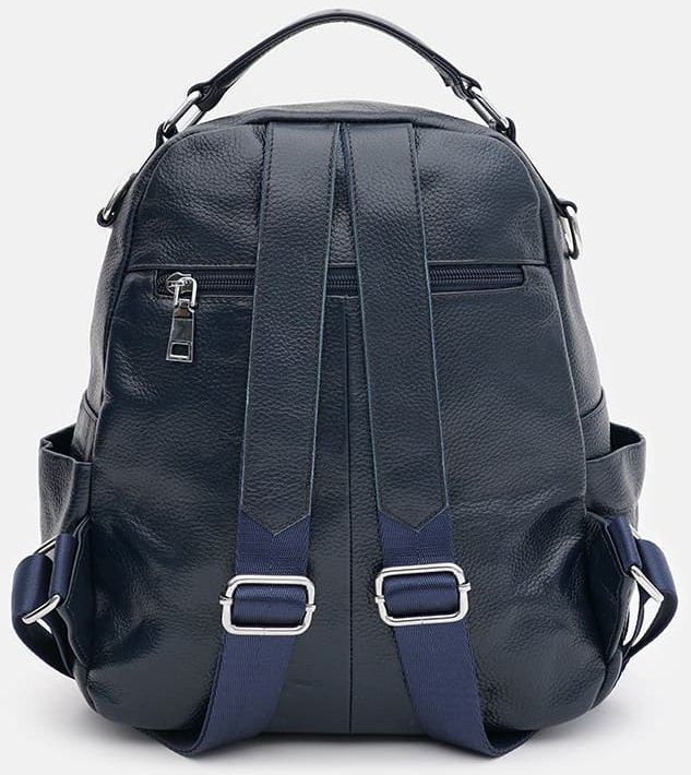 Шкіряний жіночий рюкзак-сумка синього кольору Keizer (59165)