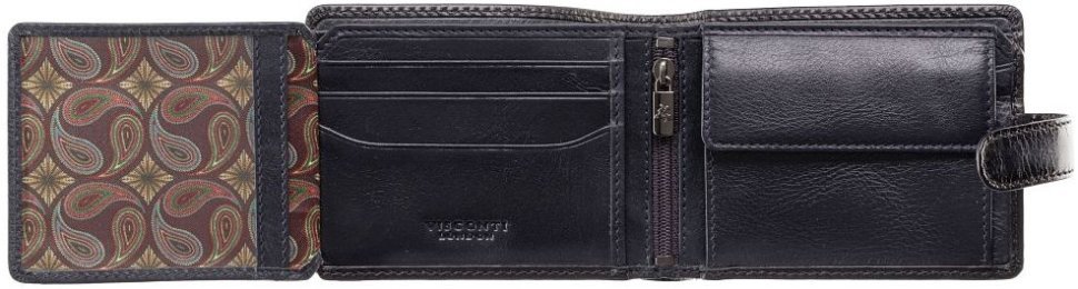 Горизонтальний чоловічий гаманець із натуральної шкіри чорного кольору з фіксацією на кнопку Visconti Henry 69265