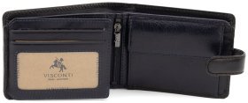 Горизонтальний чоловічий гаманець із натуральної шкіри синього кольору з фіксацією на кнопку Visconti Henry 69265