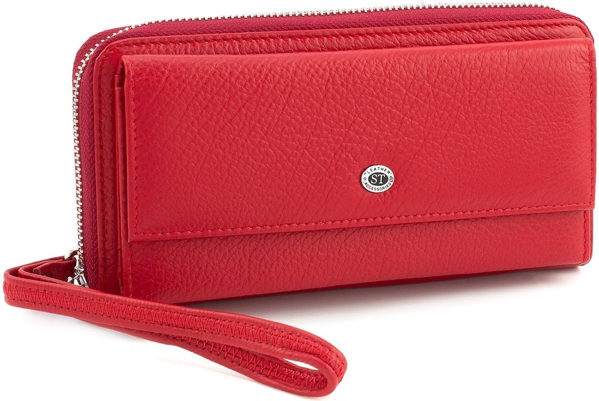Великий жіночий червоний гаманець з натуральної шкіри з великою фактурою ST Leather (15320)