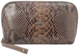 Коричневая женская косметичка из натуральной кожи с принтом под питона Desisan 80066