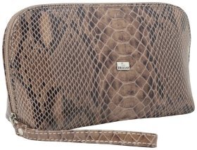 Коричневая женская косметичка из натуральной кожи с принтом под питона Desisan 80066